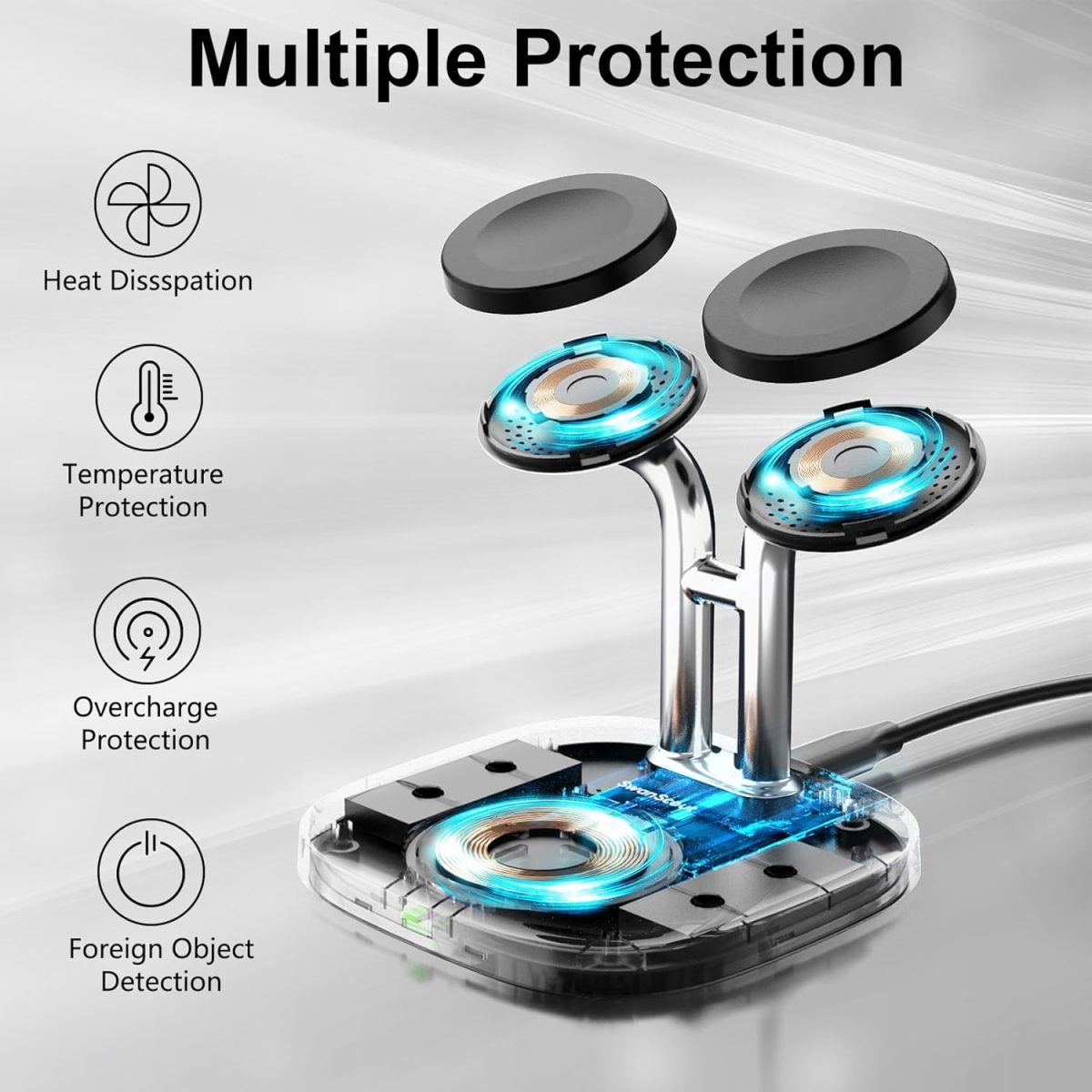 ⁦SwanScout Dual Watch Charger, SwanScout 704S, 3 in 1 Wireless Charging Station for Samsung Galaxy Watch 8 Classic/8/Ultra/7/6/6 Classic/5 Pro/5/4/3/Active 2, for Galaxy Buds 3 Pro/3/2 Pro⁩ - الصورة ⁦5⁩