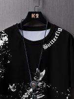 ⁦GORGLITTER Men's Letter Graphic Crewneck Short Sleeve Casual Tee Shirt Top⁩ - الصورة ⁦3⁩