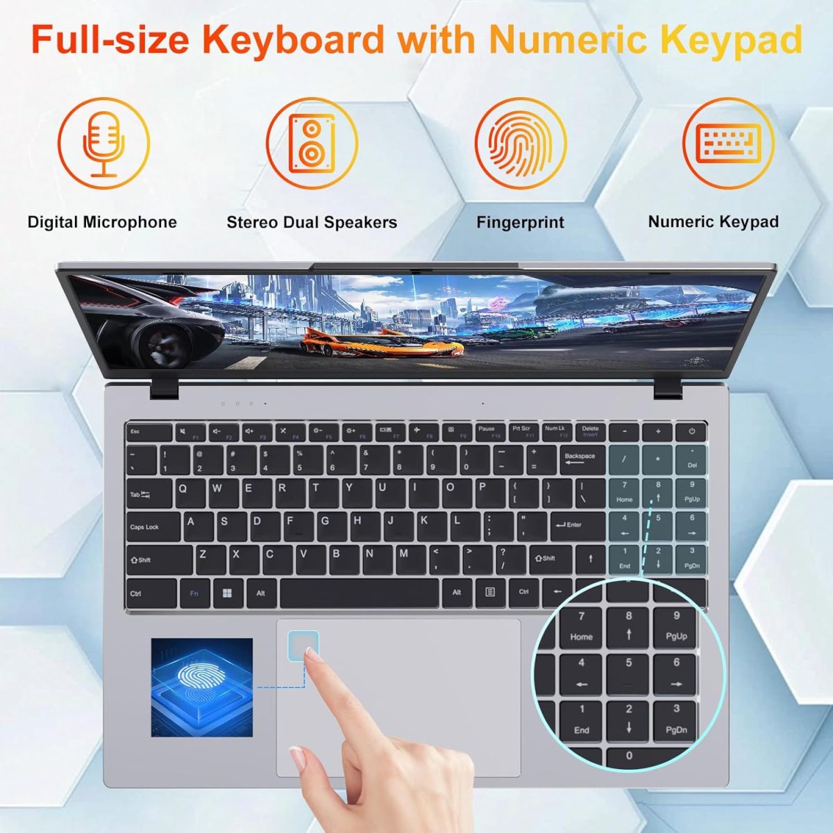 ⁦لابتوب جينا 15 15.6 انش FHD، ويندوز 11 برو للطلاب، انتل رباعي النواة N100، 16GB DDR5 RAM، 1TB SSD، مايكروسوفت اوفيس مجاني، بصمة اصبع، كيبورد رقمية، نوع C، HDMI، USB 3.2، ضمان لمدة عامين⁩ - الصورة ⁦6⁩