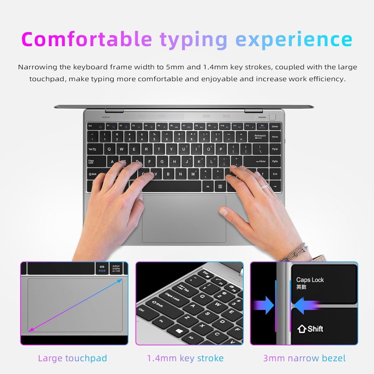 ⁦Morostron Touchscreen Laptop 13.3 Inch Notebook 2 in 1.16G RAM 256G SSD, Intel Celeron N5100 Quad Core, FHD IPS Panel, WiFi, Bluetooth 4.2, Full Metal⁩ - الصورة ⁦5⁩
