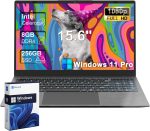 لابتوب 2025 بشاشة 15.6 انش FHD 1920×1080 لطلاب الجامعات والاعمال، 8GB DDR4 RAM 256GB SSD، انتل سيليرون ثنائي النواة، USB 3.2، كيبورد رقمية، ويندوز 11 برو، نحيف محمول، رمادي