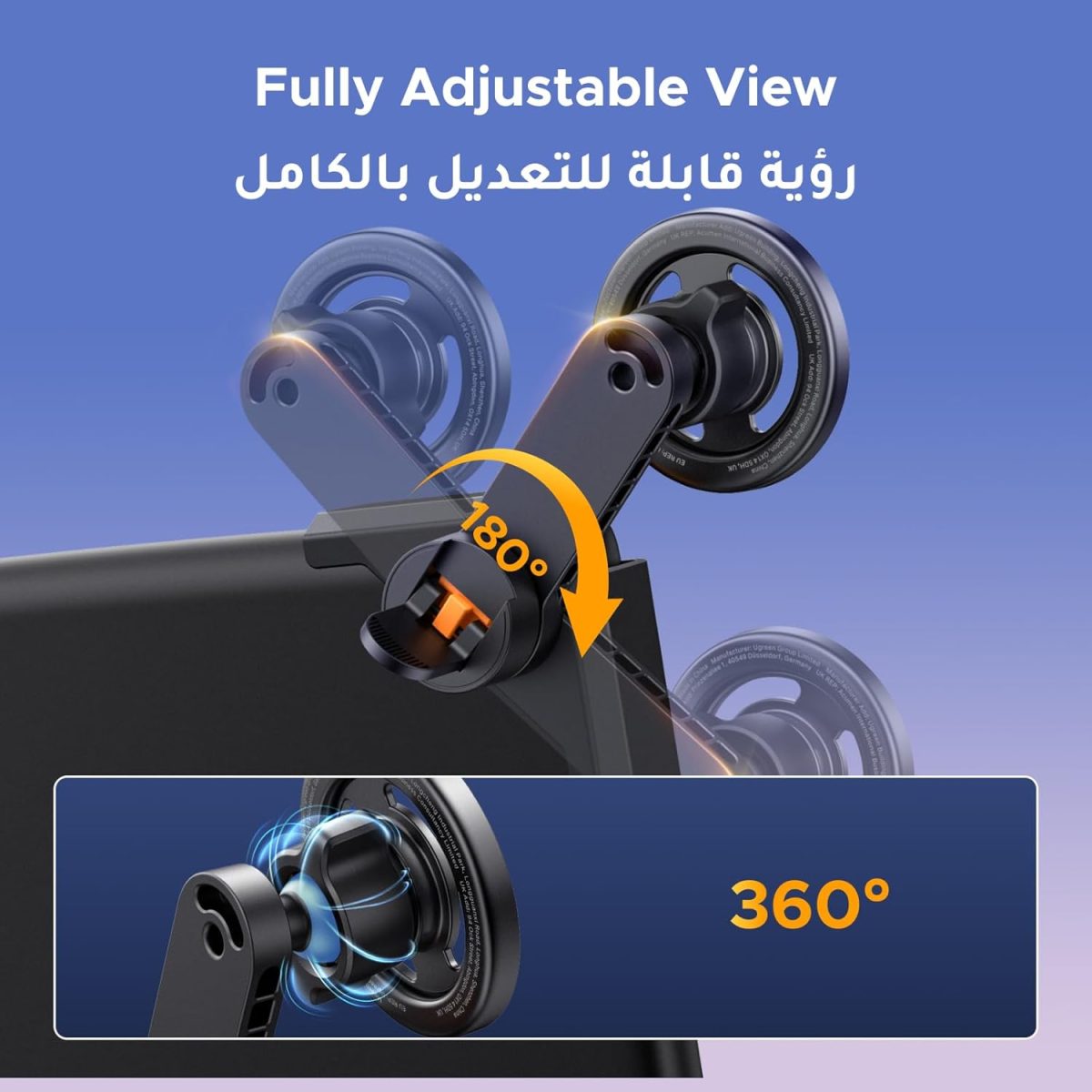 ⁦يوجرين حامل هاتف سيارة ماجسيف لـ Tesla، [مغناطيس قوي 18]، [دوران 360 درجة]، [قفل بنقرة واحدة]، حامل هاتف محمول لـ Tesla، مناسب لهاتف iPhone 16/15/14، Samsung S25/24/23⁩ - الصورة ⁦3⁩