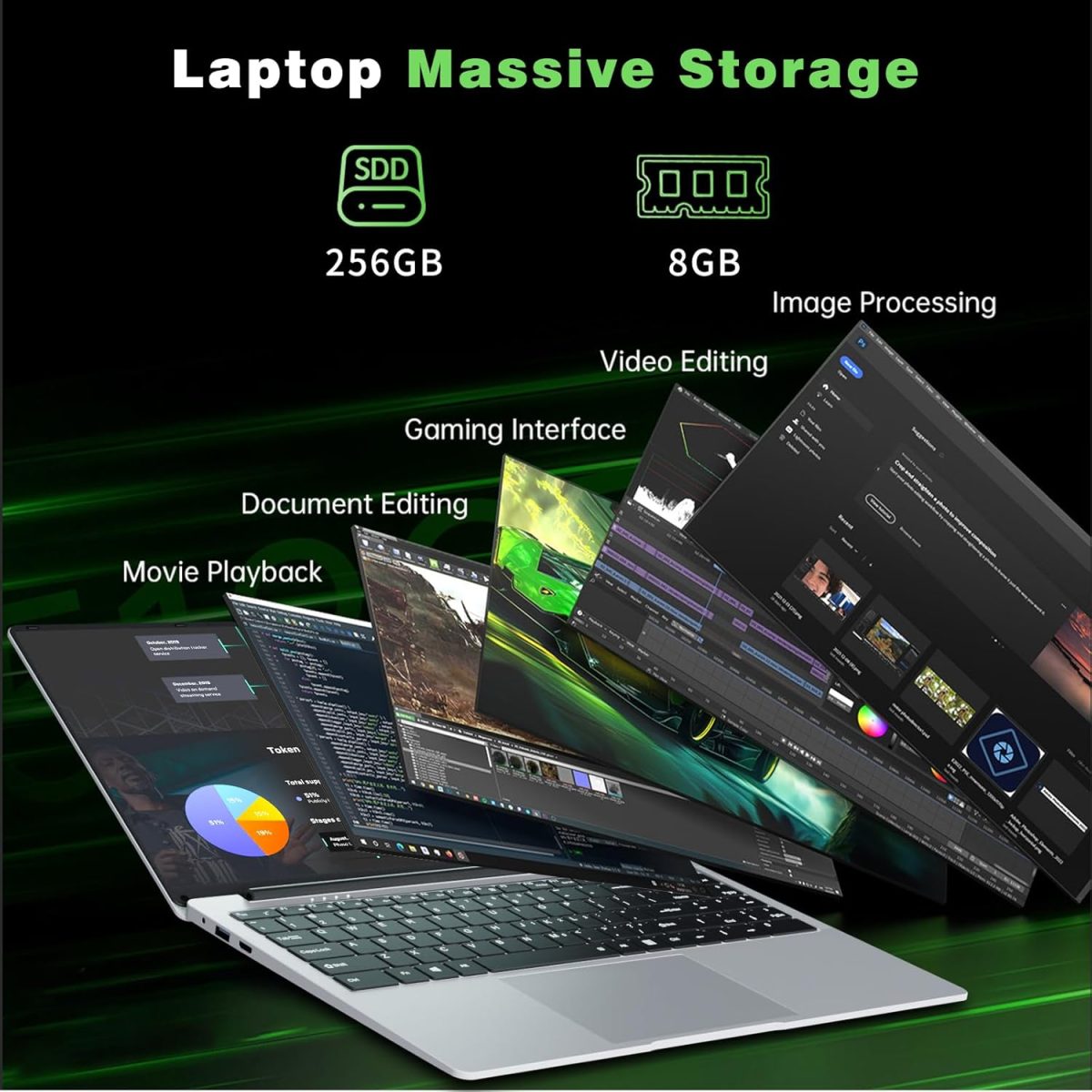 ⁦لابتوب العاب من افينكا، 15.6 انش، معالج N4000 8GB RAM 256GB SSD، لابتوب نوت بوك بشاشة 1920×1080، واي فاي 5 ميني HDMI، فتحة 180 زاوية، لابتوب للطلاب والاعمال⁩ - الصورة ⁦6⁩