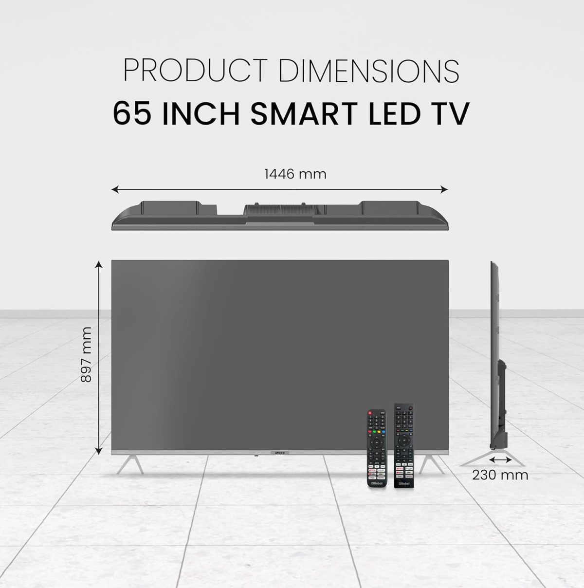 ⁦نوبل تلفزيون LED ذكي 65 بوصة 4K UHD بدون اطار مع اندرويد 13 وHDR ومنافذ HDMI وUSB وشبكة LAN ومدخل محوري ومكبرات صوت مدمجة وواي فاي وتي في او اس بتصميم حوت ودي ال اي دي رفيع للغاية مثالي للمسرح المنزلي⁩ - الصورة ⁦7⁩