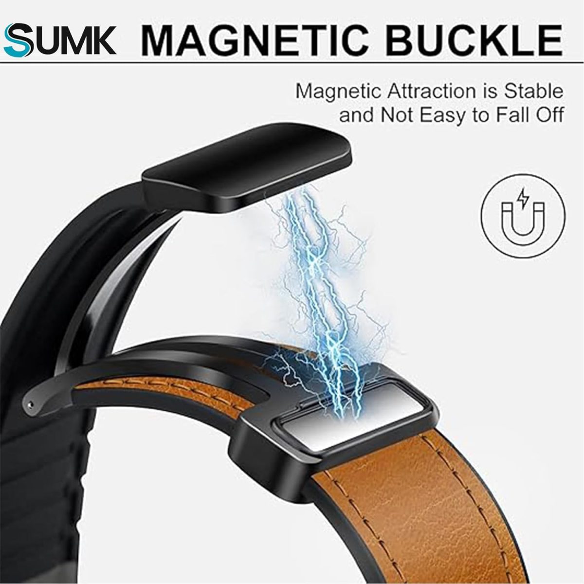 ⁦UMK Magnetic Leather Watch Band Compatible With Galaxy Watch Ultra 47mm (2024) Magnetic Buckle Design Adjustable Classic Wristbands Accessories Replacement Straps With Men and Women⁩ - الصورة ⁦2⁩