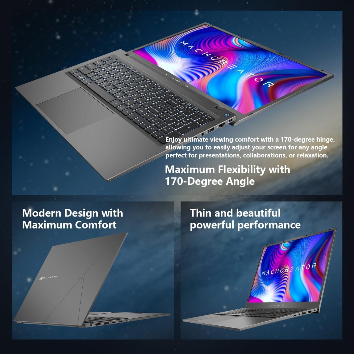 ⁦لابتوب ماشنايك 17.3 انش، معالج انتل، 16GB DDR5 RAM، 1TB SSD، كيبورد باضاءة خلفية، شاشة كبيرة مع معدل تحديث 120Hz، مثالي للعمل والمدرسة والبث المباشر، ويندوز 11 هوم، رمادي عصري⁩ - الصورة ⁦4⁩