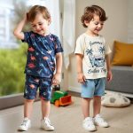 ⁦طقم ملابس صيفية للاولاد مكون من تي شيرت وشورت من زولينوفا، ملابس اطفال اولاد، تصميم الفضاء والديناصورات، 4-7 سنوات⁩ - الصورة ⁦2⁩