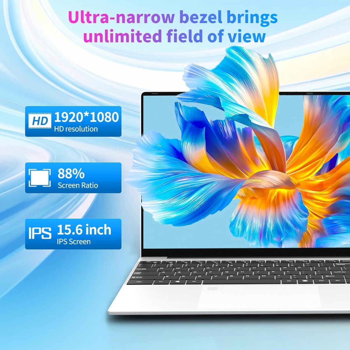 ⁦لابتوب للالعاب بشاشة 15.6 انش وذاكرة RAM 16GB وSSD 512GB ومعالج N95 (حتى 3.4GHz)، FHD IPS 1920×1080، يدعم فتح 180 زاوية وكيبورد باضاءة خلفية وفتح بصمة الاصبع⁩ - الصورة ⁦3⁩