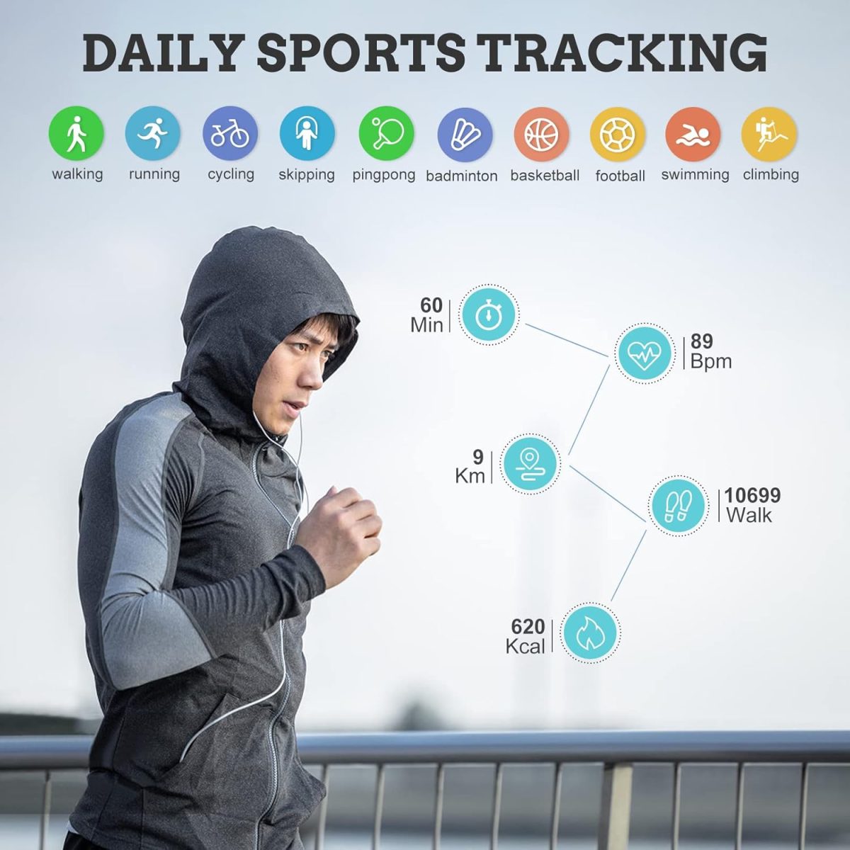 ⁦فيليكو ساعة ذكية للرجال بشاشة لمس كاملة 1.3 انش بتصنيف IP67 لمقاومة المياه والغبار من الستانلس ستيل لتتبع النشاط واللياقة البدنية⁩ - الصورة ⁦4⁩