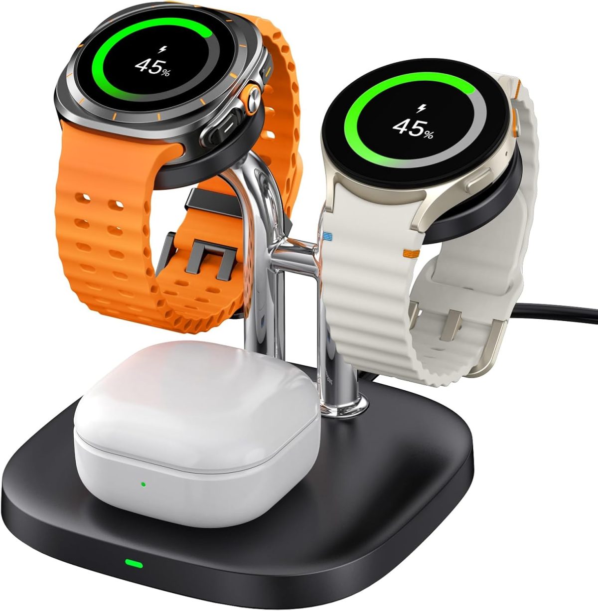 SwanScout Dual Watch Charger, SwanScout 704S, 3 in 1 Wireless Charging Station for Samsung Galaxy Watch 8 Classic/8/Ultra/7/6/6 Classic/5 Pro/5/4/3/Active 2, for Galaxy Buds 3 Pro/3/2 Pro