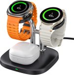SwanScout Dual Watch Charger, SwanScout 704S, 3 in 1 Wireless Charging Station for Samsung Galaxy Watch 8 Classic/8/Ultra/7/6/6 Classic/5 Pro/5/4/3/Active 2, for Galaxy Buds 3 Pro/3/2 Pro