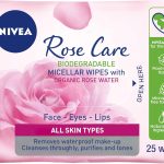 مناديل ميسيلر المبللة للوجه روز كير مع ماء الورد العضوي لجميع انواع البشرة تحوي 25 قطعة من نيفيا