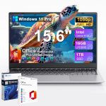 لابتوب جينا 15 15.6 انش FHD، ويندوز 11 برو للطلاب، انتل رباعي النواة N100، 16GB DDR5 RAM، 1TB SSD، مايكروسوفت اوفيس مجاني، بصمة اصبع، كيبورد رقمية، نوع C، HDMI، USB 3.2، ضمان لمدة عامين