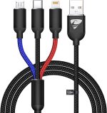 كيبل USB 3 في 1 متعدد الشحن بتصنيف IP لمقاومة المياه والغبار من ايونيس، كيبل مايكرو USB، سلك شحن سريع متوافق مع ايفون 13 12 11 جالكسي اس 20 اس 10 اس 9 اس 8 اس 7 مايكرو يو اس بي اندرويد