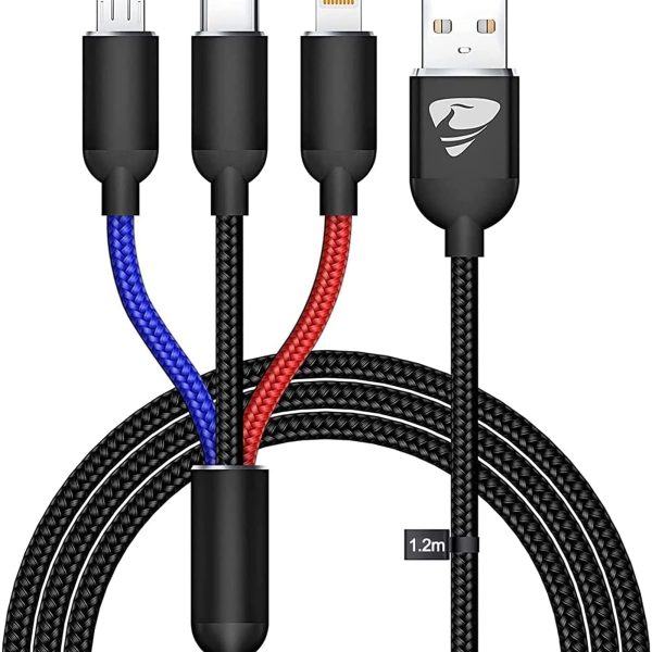 كيبل USB 3 في 1 متعدد الشحن بتصنيف IP لمقاومة المياه والغبار من ايونيس، كيبل مايكرو USB، سلك شحن سريع متوافق مع ايفون 13 12 11 جالكسي اس 20 اس 10 اس 9 اس 8 اس 7 مايكرو يو اس بي اندرويد