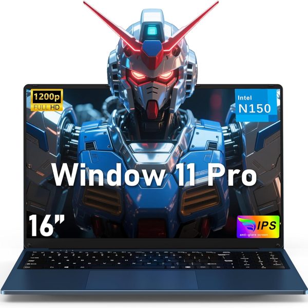 لابتوب العاب 16 انش 2025، 16GB RAM 1TB SSD، معالج N150 (حتى 3.6GHz)، FHD 1920×1200، فتح 180 درجة، اضاءة خلفية، BT4 WIFI5، ويندوز 11 برو، 6000mAh/46.2Wh، كحلي