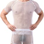 تي شيرت شبكي للرجال، توب كات شفاف باكمام قصيرة للرجال للحفلات، بلوزة شبكية مبتكرة برقبة دائرية ضيقة مناسبة للعضلات، تي شيرت داخلي مفرغ للتمارين الرياضية وصالة الالعاب الرياضية والنوادي الصيفية