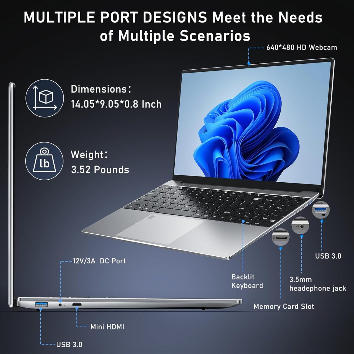 ⁦لابتوب العاب 15.6 انش من نايكلولو، 16GB RAM 512GB SSD، معالج N5095 4C/4T (حتى 2.9Ghz)، رسومات UHD، شاشة 15.6 انش FHD 1920×1080، واي فاي 5، بلوتوث 5.0، كيبورد باضاءة خلفية، فتح بصمة الاصبع⁩ - الصورة ⁦4⁩