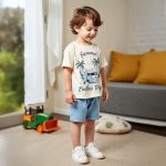 ⁦طقم ملابس صيفية للاولاد مكون من تي شيرت وشورت من زولينوفا، ملابس اطفال اولاد، تصميم الفضاء والديناصورات، 4-7 سنوات⁩ - الصورة ⁦5⁩