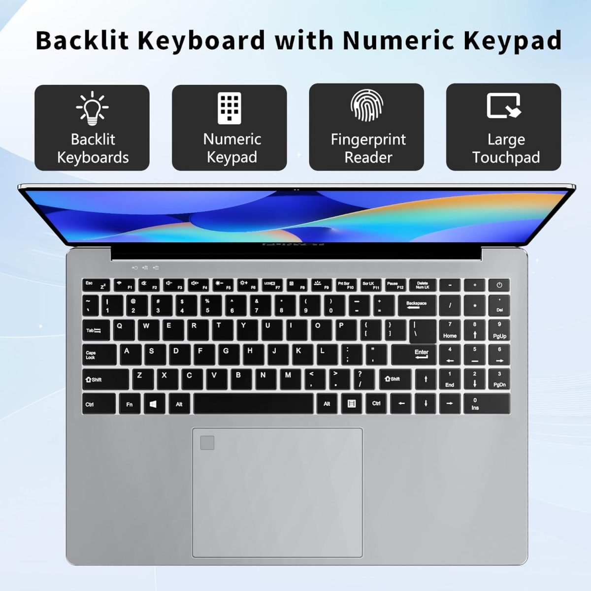 ⁦لابتوب العاب 16 انش من فونيت، لابتوب 2025 ويندوز 11 برو، 8GB RAM 256GB SSD، معالج انتل الجيل 12 N95 (حتى 3.4GHz)، كيبورد باضاءة خلفية، فتح بصمة الاصبع، FHD 1920×1200⁩ - الصورة ⁦3⁩