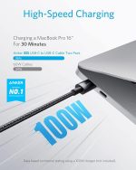 ⁦انكر كيبل USB C الى USB C (6 قدم، عبوتان)، سلك شاحن نوع C 100 واط للشحن السريع لسلسلة ايفون 16، ماك بوك برو 2020، بكسل والمزيد (USB 2.0، اسود)⁩ - الصورة ⁦2⁩