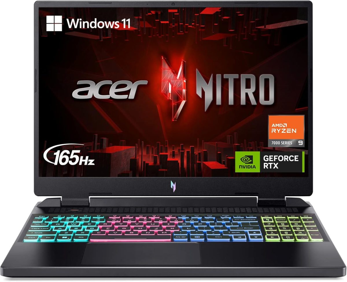ايسر لابتوب العاب نيترو 16 بمعالج AMD رايزن 9 7940HS ثماني النواة وبطاقة رسومات انفيديا جيفورس RTX 4070 وشاشة 16 انش WQXGA 165Hz IPS و16GB DDR5 و1TB جيل 4 SSD وواي فاي 6E وكيبورد باضاءة خلفية RGB AN16
