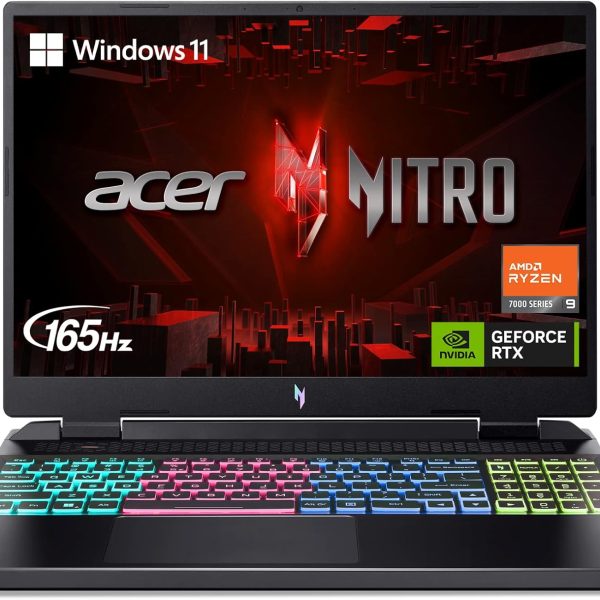 ايسر لابتوب العاب نيترو 16 بمعالج AMD رايزن 9 7940HS ثماني النواة وبطاقة رسومات انفيديا جيفورس RTX 4070 وشاشة 16 انش WQXGA 165Hz IPS و16GB DDR5 و1TB جيل 4 SSD وواي فاي 6E وكيبورد باضاءة خلفية RGB AN16