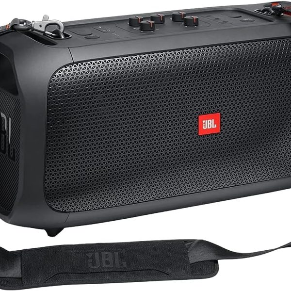 JBL مكبر صوت محمول للحفلات اثناء التنقل من بارتي بوكس مع اضواء مدمجة وميكروفون لاسلكي، 100 واط من صوت JBL برو قوي، صوت جهوري قوي، مقاوم للرذاذ IPX4، تدفق بلوتوث - اسود، JBLPARTYBOXOTGUK