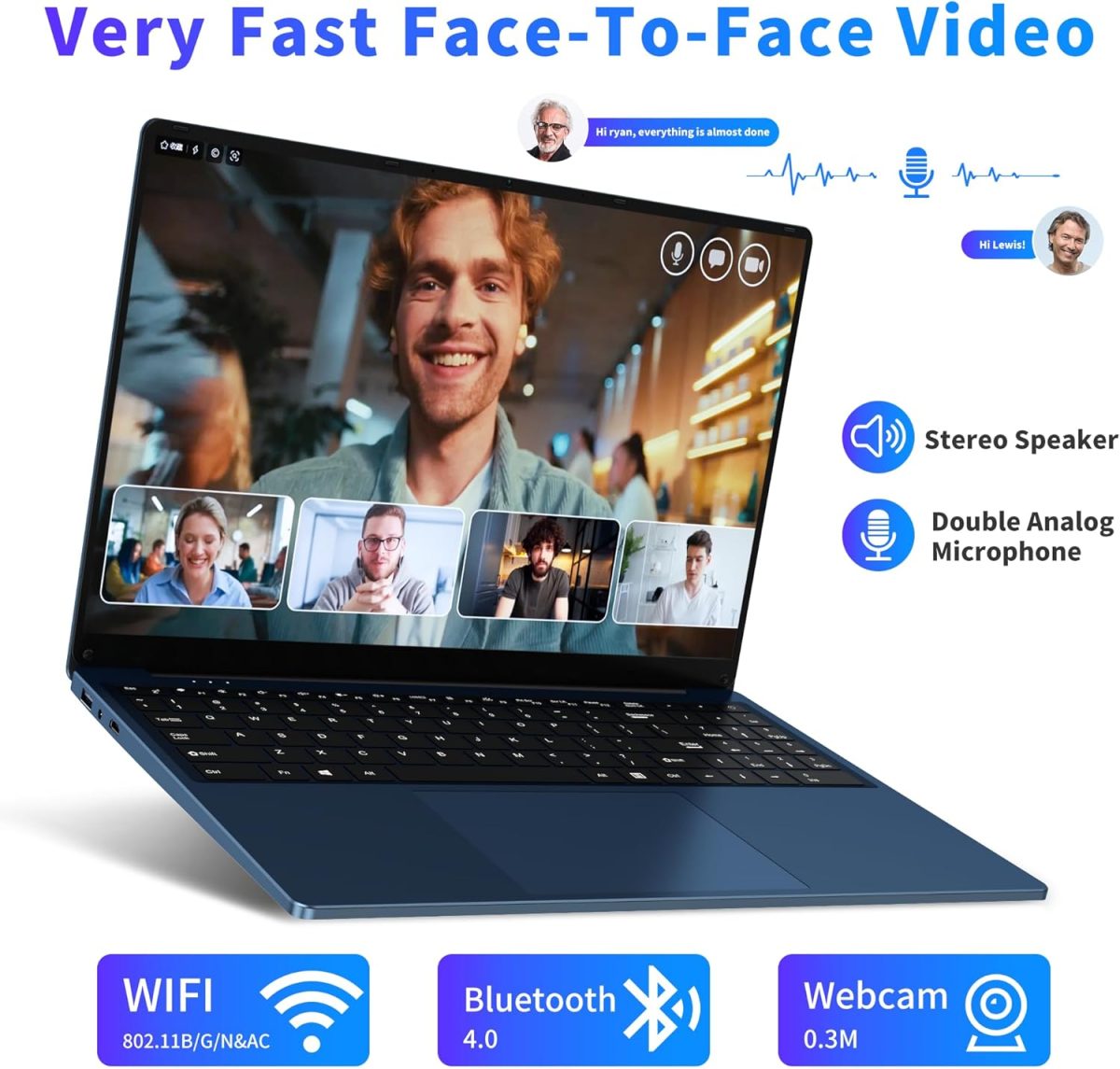 ⁦لابتوب العاب 16 انش 2025، 16GB RAM 1TB SSD، معالج N150 (حتى 3.6GHz)، FHD 1920×1200، فتح 180 درجة، اضاءة خلفية، BT4 WIFI5، ويندوز 11 برو، 6000mAh/46.2Wh، كحلي⁩ - الصورة ⁦6⁩
