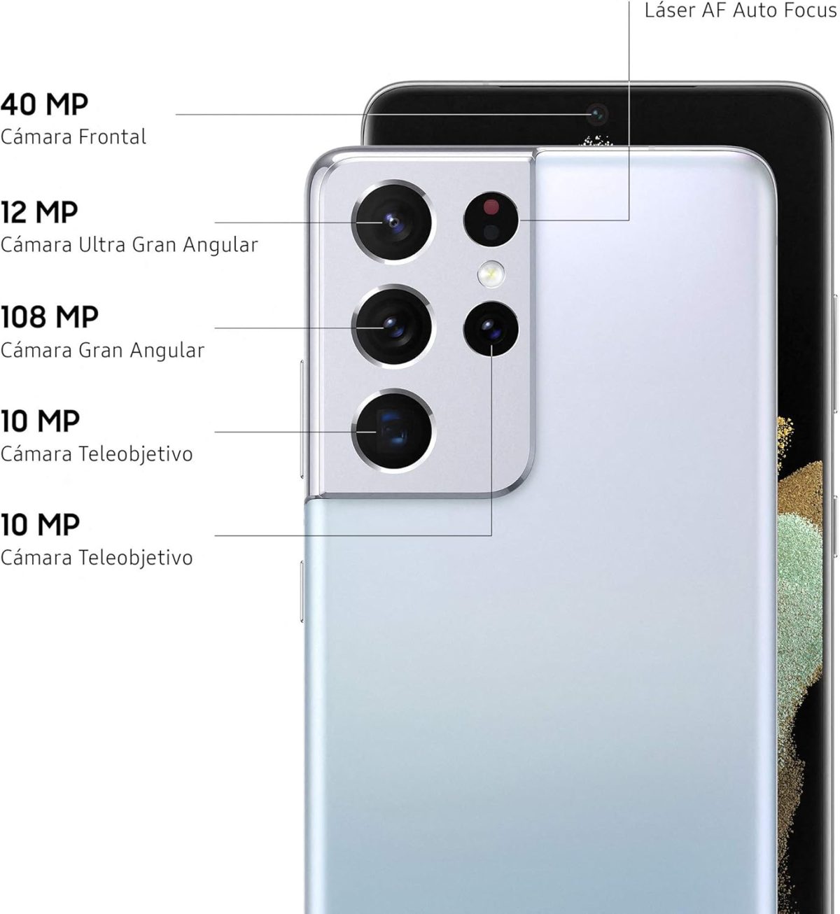 ⁦سامسونج جالكسي اس 21 الترا (5G SM-G998B/DS 512GB ذاكرة RAM 16GB، لون فضي فانتوم)⁩ - الصورة ⁦5⁩