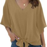 جويكا بلوزة شيفون برقبة على شكل V واكمام قصيرة ورباط امامي للنساء