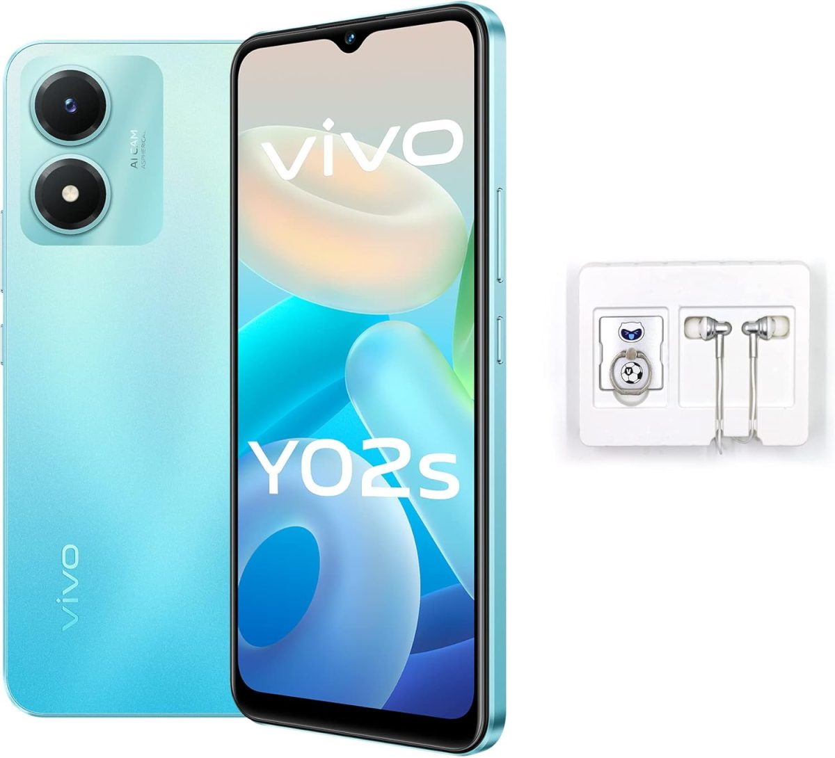 فيفو Y02s 4G ثنائي شرائح الاتصال (ازرق نابض بالحياة، 3GB RAM، 32GB) كاميرا خلفية 8MP | بطارية 5000mAh | تربو متعدد 5.5 | ضمان 12 شهر + سماعات اذن + حامل حلقي