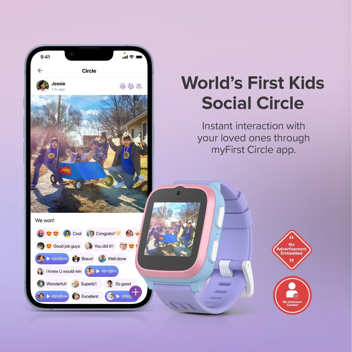 ⁦ماي فيرست ساعة ذكية S3 للاطفال من فون مع جهاز تتبع GPS ومكالمات فيديو/صوتية وساعة ابل للاطفال، شريحة اتصال مجانية واشتراك لمدة شهر واحد، مزيج حلوى القطن⁩ - الصورة ⁦3⁩