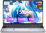 لابتوب للالعاب بشاشة 15.6 انش وذاكرة RAM 16GB وSSD 512GB ومعالج N95 (حتى 3.4GHz)، FHD IPS 1920×1080، يدعم فتح 180 زاوية وكيبورد باضاءة خلفية وفتح بصمة الاصبع