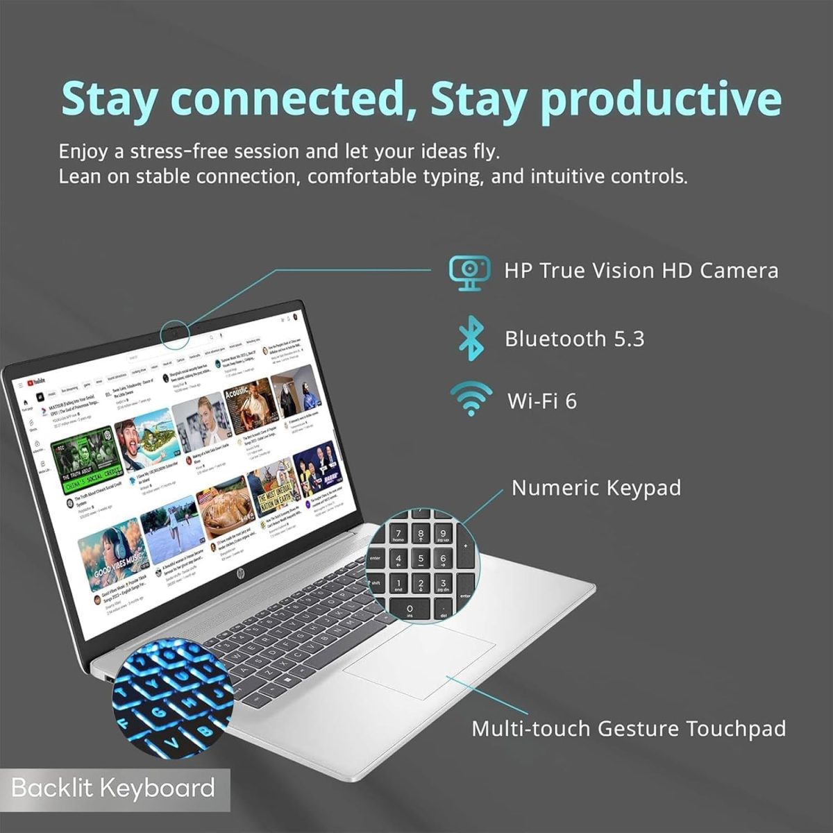 ⁦HP لابتوب بشاشة لمس 17 انش بالذكاء الاصطناعي بمعالج انتل i7-150U 10 كور بيت i7-1355U وكيبورد باضاءة خلفية وويندوز 11 واوفيس 365 لمدة عام وكلية العمل (64GB RAM و2TB PCIe SSD)⁩ - الصورة ⁦6⁩