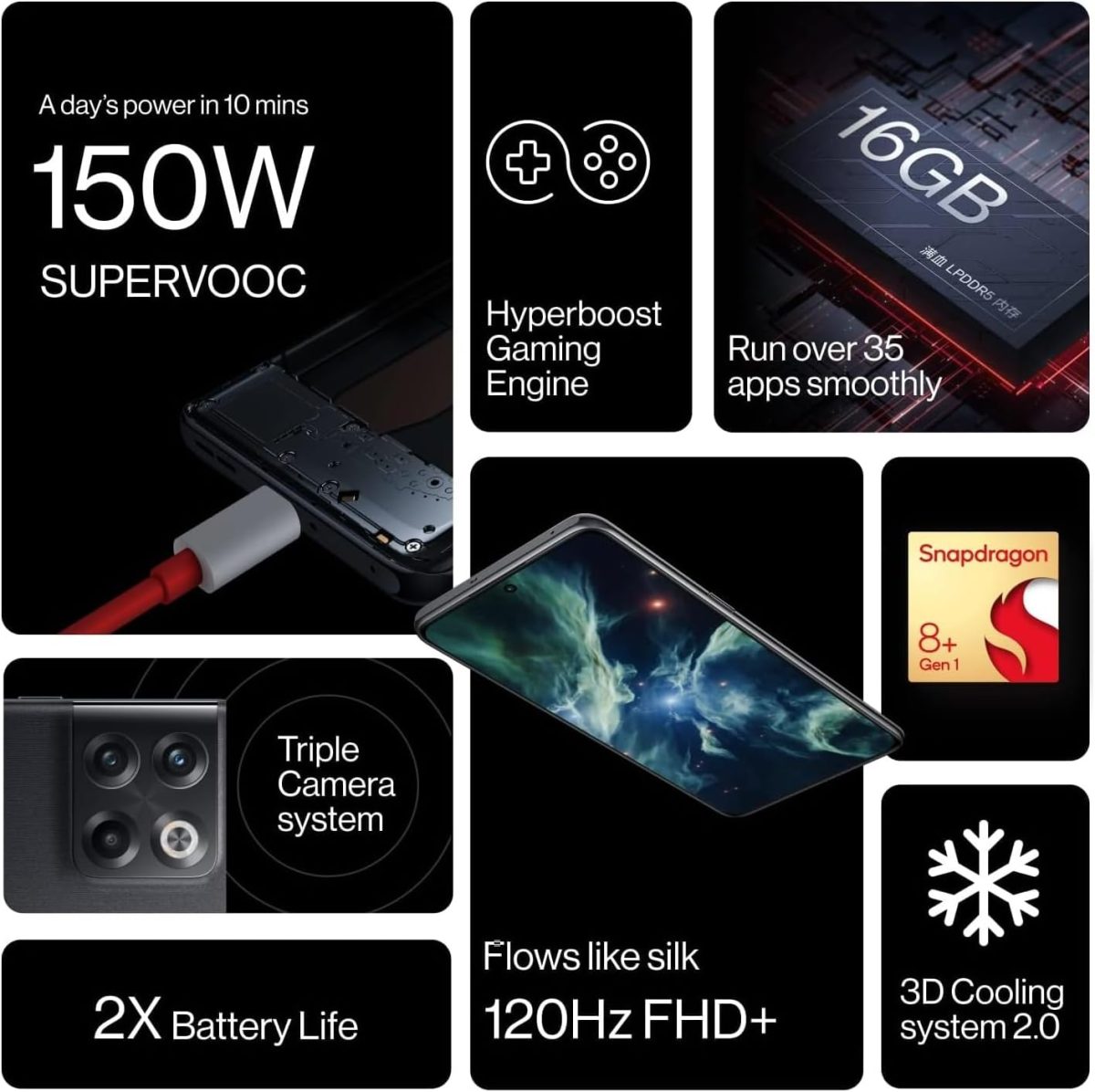 ⁦ون بلس 10T 8GB 128GB مون ستون اسود - النسخة العالمية⁩ - الصورة ⁦6⁩