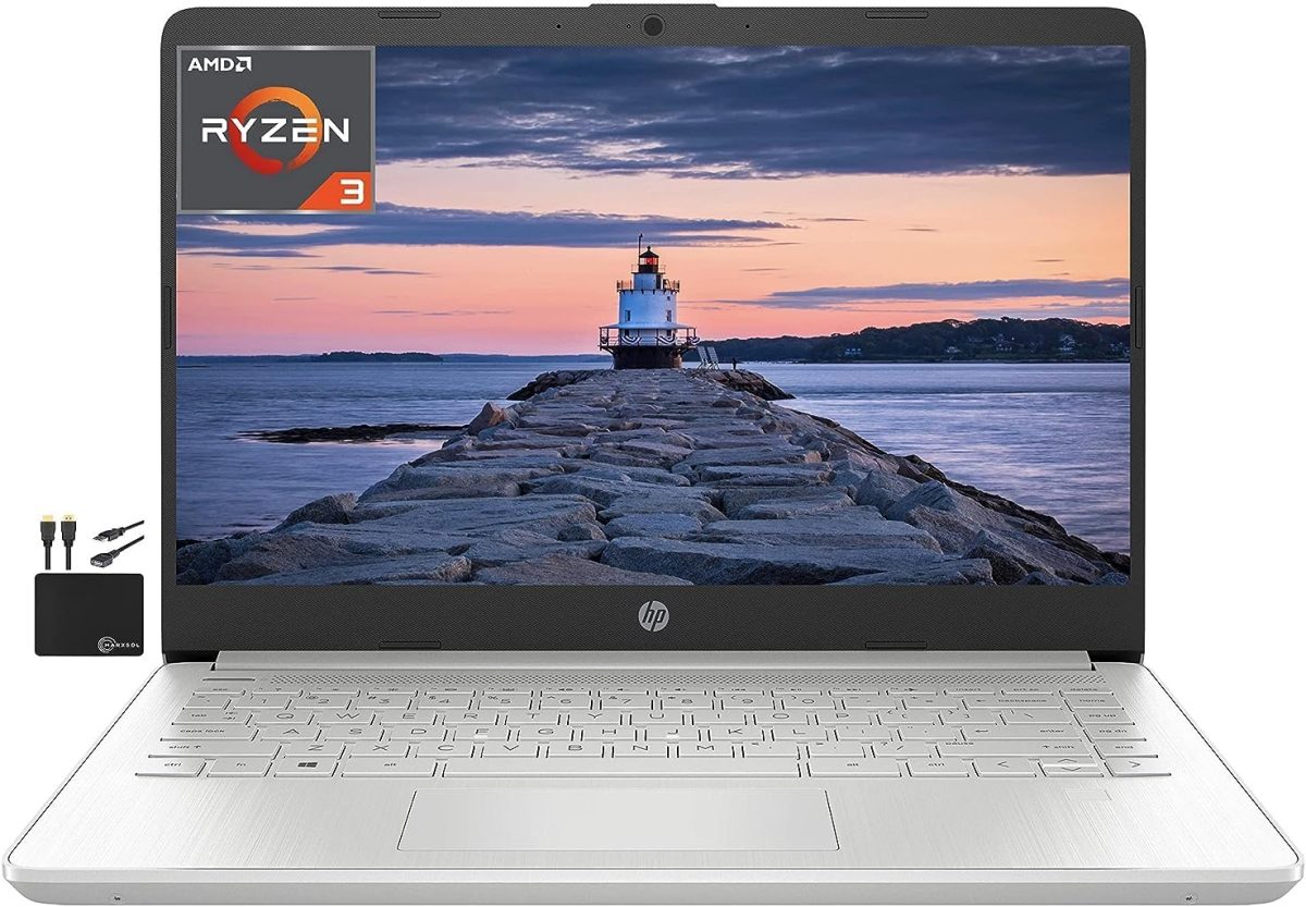 HP لابتوب 14، AMD رايزن 5 5500U، ذاكرة RAM 8GB، تخزين SSD 256GB، شاشة FHD 14 انش، ويندوز 11 هوم، رفيع ومحمول، شاشة مايكرو ايدج ومضادة للتوهج، عمر بطارية طويل (14-fq1025nr، 2021)