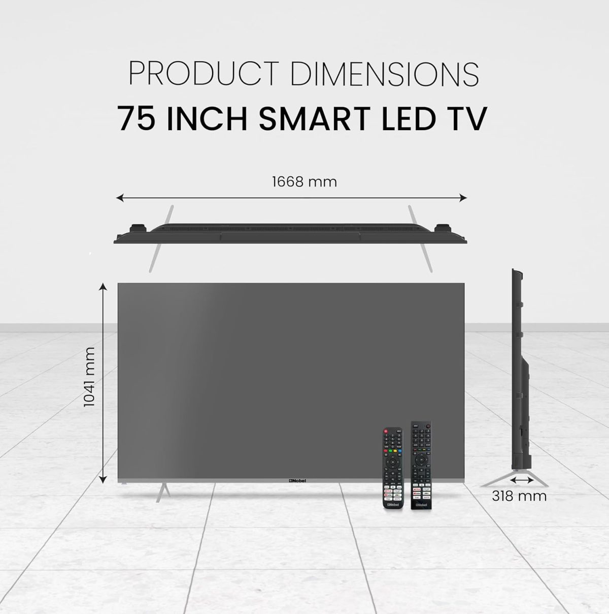⁦نوبل تلفزيون LED ذكي 75 بوصة 4K UHD بدون اطار مع اندرويد 13 وHDR ومنافذ HDMI وUSB وشبكة محلية LAN ومدخل محوري ومكبرات صوت مدمجة وواي فاي وDLED فائق النحافة للبث UHD75VIDS، اسود⁩ - الصورة ⁦7⁩