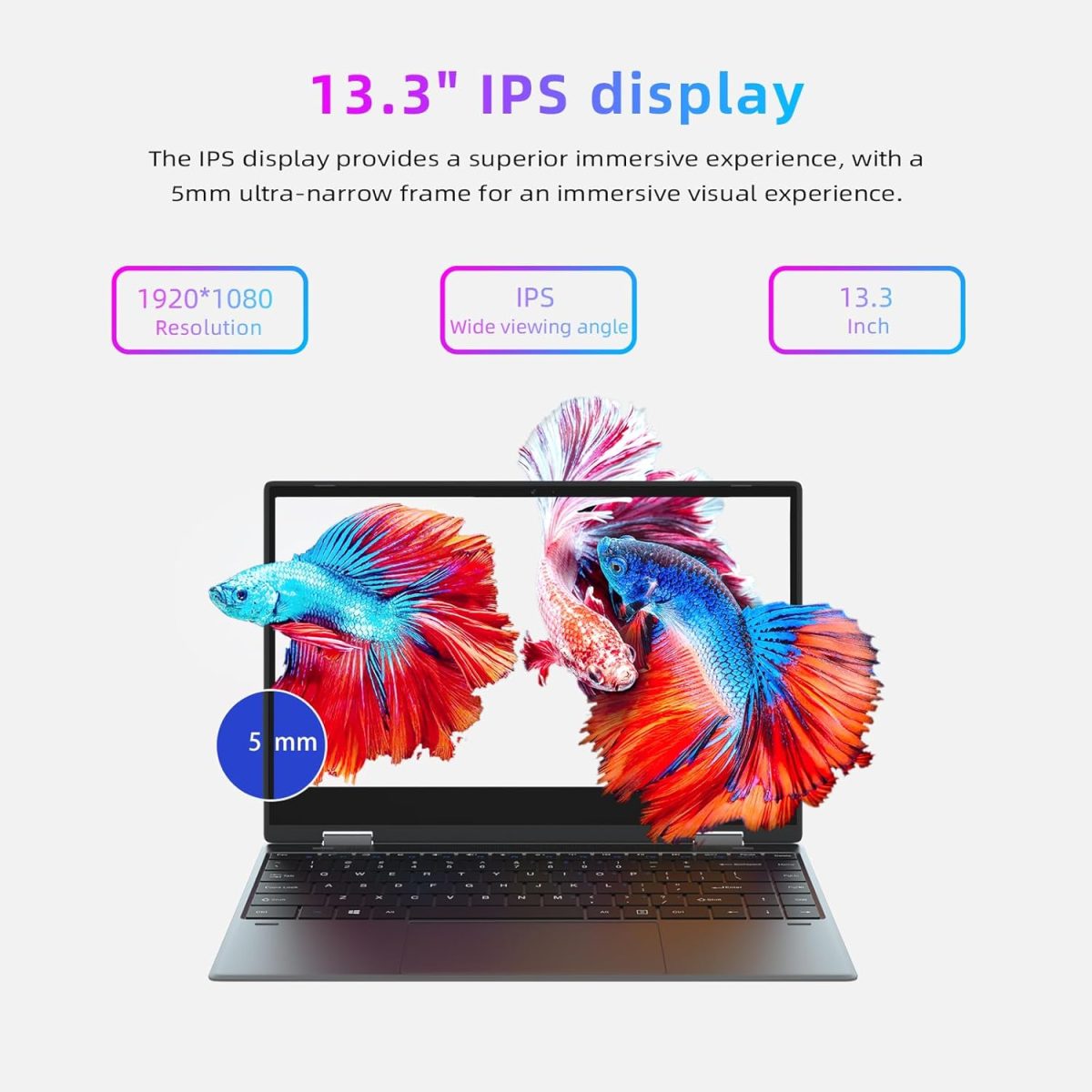 ⁦Morostron Touchscreen Laptop 13.3 Inch Notebook 2 in 1.16G RAM 256G SSD, Intel Celeron N5100 Quad Core, FHD IPS Panel, WiFi, Bluetooth 4.2, Full Metal⁩ - الصورة ⁦4⁩