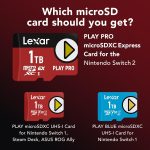 ⁦ليكسار بطاقة بلاي برو مايكرو اس دي اكسبريس 1TB UHS-I، C10، U3، V30، فيديو 4K، حتى 900/600 ميجابايت/ثانية، متوافقة مع نينتندو سويتش 2، اسوس روج الي، ستيم ديك، اجهزة الالعاب (LMSXPS0001T-BNNNU)⁩ - الصورة ⁦2⁩