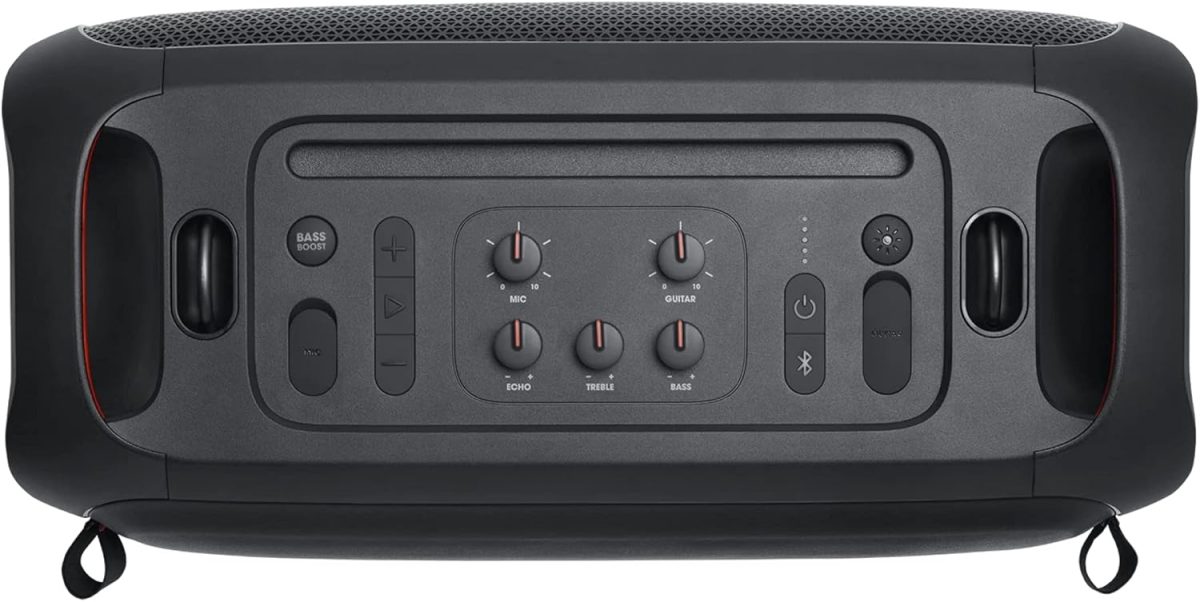 ⁦JBL مكبر صوت محمول للحفلات اثناء التنقل من بارتي بوكس مع اضواء مدمجة وميكروفون لاسلكي، 100 واط من صوت JBL برو قوي، صوت جهوري قوي، مقاوم للرذاذ IPX4، تدفق بلوتوث - اسود، JBLPARTYBOXOTGUK⁩ - الصورة ⁦4⁩