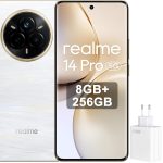 ريلمي هاتف ذكي 14 برو بلس ثنائي شرائح الاتصال بذاكرة روم 256GB وذاكرة RAM 8GB (جي اس ام فقط | بدون سي دي ام ايه) هاتف ذكي 5G مفتوح من المصنع (ابيض لؤلؤي) - اصدار عالمي