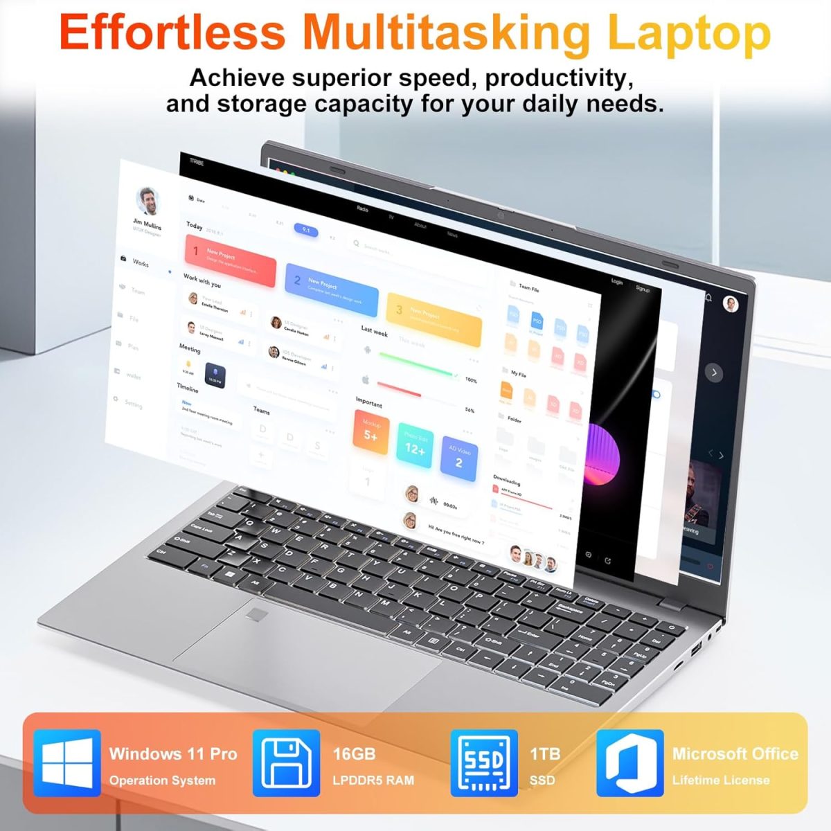 ⁦لابتوب جينا 15 15.6 انش FHD، ويندوز 11 برو للطلاب، انتل رباعي النواة N100، 16GB DDR5 RAM، 1TB SSD، مايكروسوفت اوفيس مجاني، بصمة اصبع، كيبورد رقمية، نوع C، HDMI، USB 3.2، ضمان لمدة عامين⁩ - الصورة ⁦3⁩