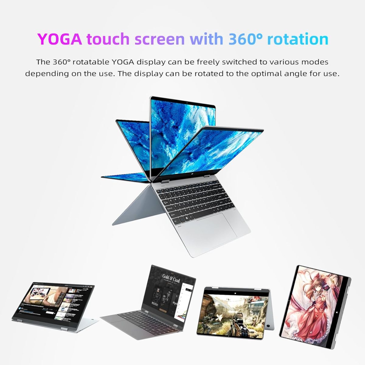 ⁦Morostron Touchscreen Laptop 13.3 Inch Notebook 2 in 1.16G RAM 256G SSD, Intel Celeron N5100 Quad Core, FHD IPS Panel, WiFi, Bluetooth 4.2, Full Metal⁩ - الصورة ⁦6⁩