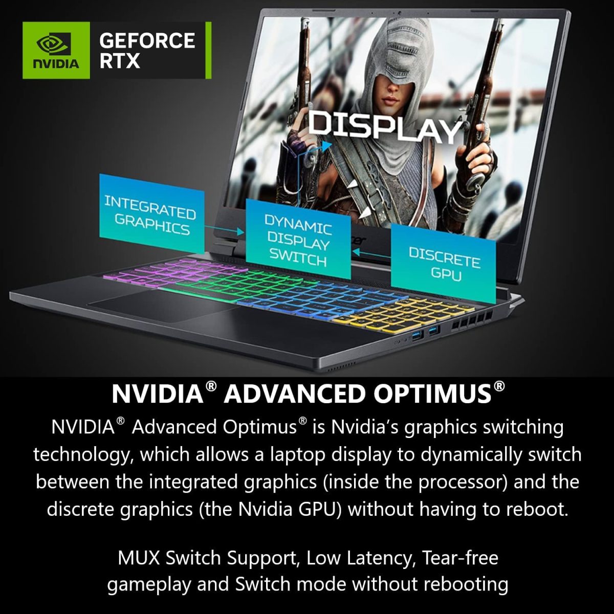 ⁦ايسر لابتوب العاب نيترو 16 بمعالج AMD رايزن 9 7940HS ثماني النواة وبطاقة رسومات انفيديا جيفورس RTX 4070 وشاشة 16 انش WQXGA 165Hz IPS و16GB DDR5 و1TB جيل 4 SSD وواي فاي 6E وكيبورد باضاءة خلفية RGB AN16⁩ - الصورة ⁦5⁩