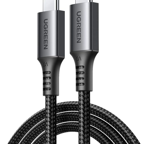 يوجرين كابل تايب سي بقوة 100 وات بطول 2 متر، كبل شحن سريع من USB C إلى C PD3.0 SCP BC1.2 5A، سلك شاحن هاتف مضفر USB لسلسلة آيفون 16، آيباد ميني، ماك بوك/آيباد برو/إير، سامسونج S24 الترا، هواوي P70