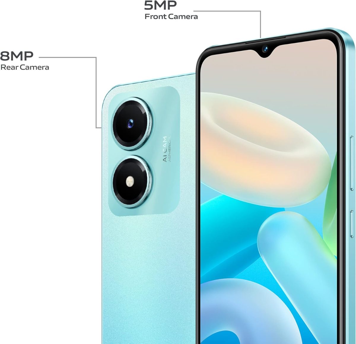 ⁦فيفو Y02s 4G ثنائي شرائح الاتصال (ازرق نابض بالحياة، 3GB RAM، 32GB) كاميرا خلفية 8MP | بطارية 5000mAh | تربو متعدد 5.5 | ضمان 12 شهر + سماعات اذن + حامل حلقي⁩ - الصورة ⁦4⁩