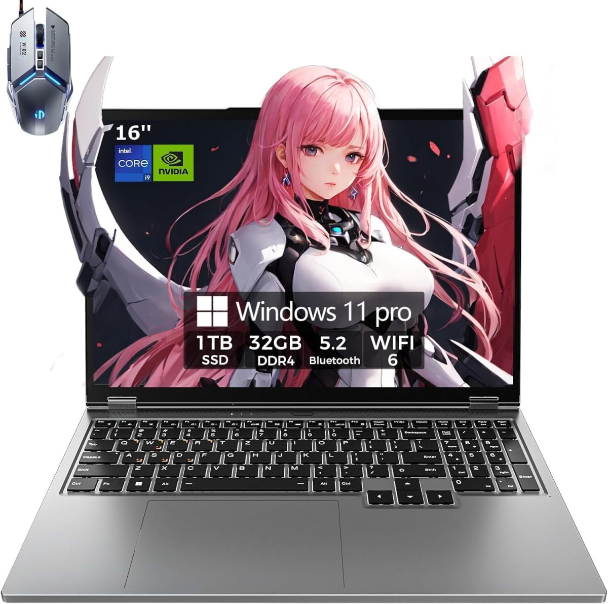 لابتوب العاب من توبغرو، شاشة 16 انش FHD 60Hz، كور i9-9980HK/ جيفورس GTX1650 (8C/16T، حتى 5.0Ghz)، لابتوب اعمال 32GB DDR4 RAM، 1TB PCIe3.0 SSD/HDMI/كاميرا ويب/كيبورد باضاءة خلفية/واي فاي 6/ويندوز 11