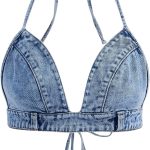 بلوزة قصيرة بدون ظهر من الدنيم للنساء من جورجليتر، بلوزة قصيرة بدون اكمام بقصة ضيقة للحفلات