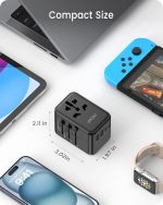⁦لانسينت شاحن سفر عالمي جان III بقدرة 65 واط مع منفذين USB و3 محول شحن سريع USB-C بي دي، شاحن حائط عالمي لايفون والتابلت واللابتوب نوع A/C/G/I (USA/UK/EU/AUS)⁩ - الصورة ⁦4⁩